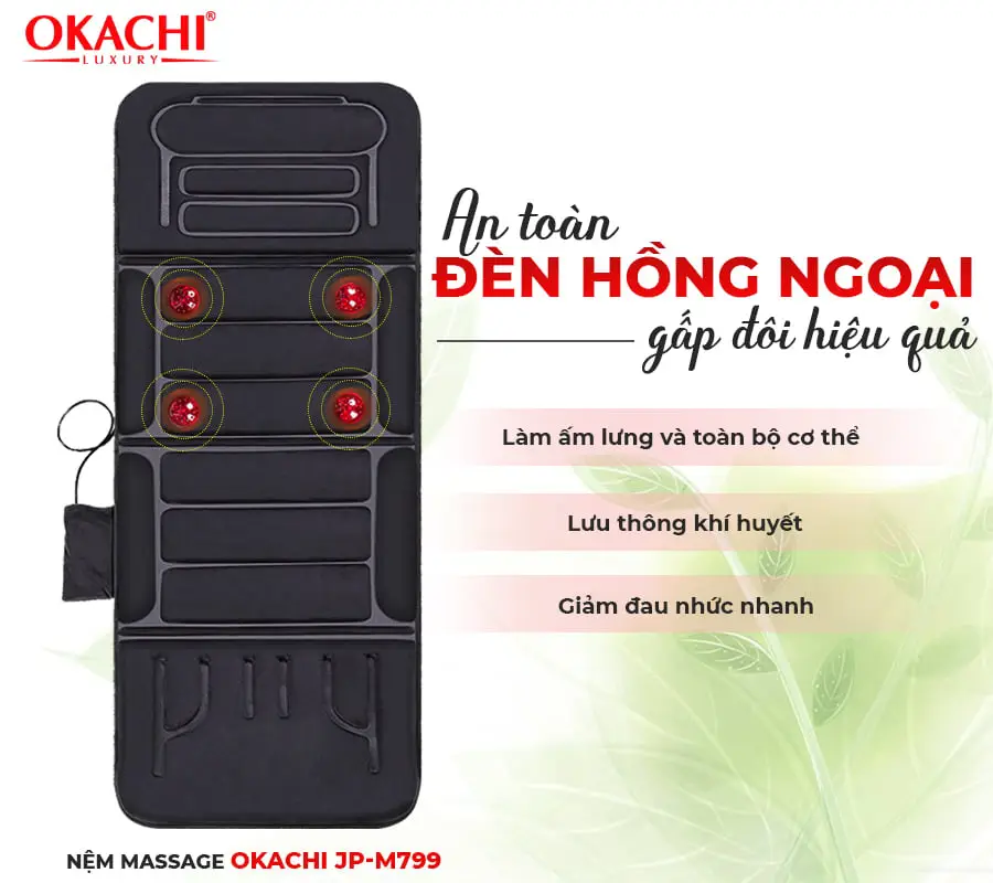 Nệm massage toàn thân nhiệt và đèn hồng ngoại OKACHI JP-M799 - màu đen2