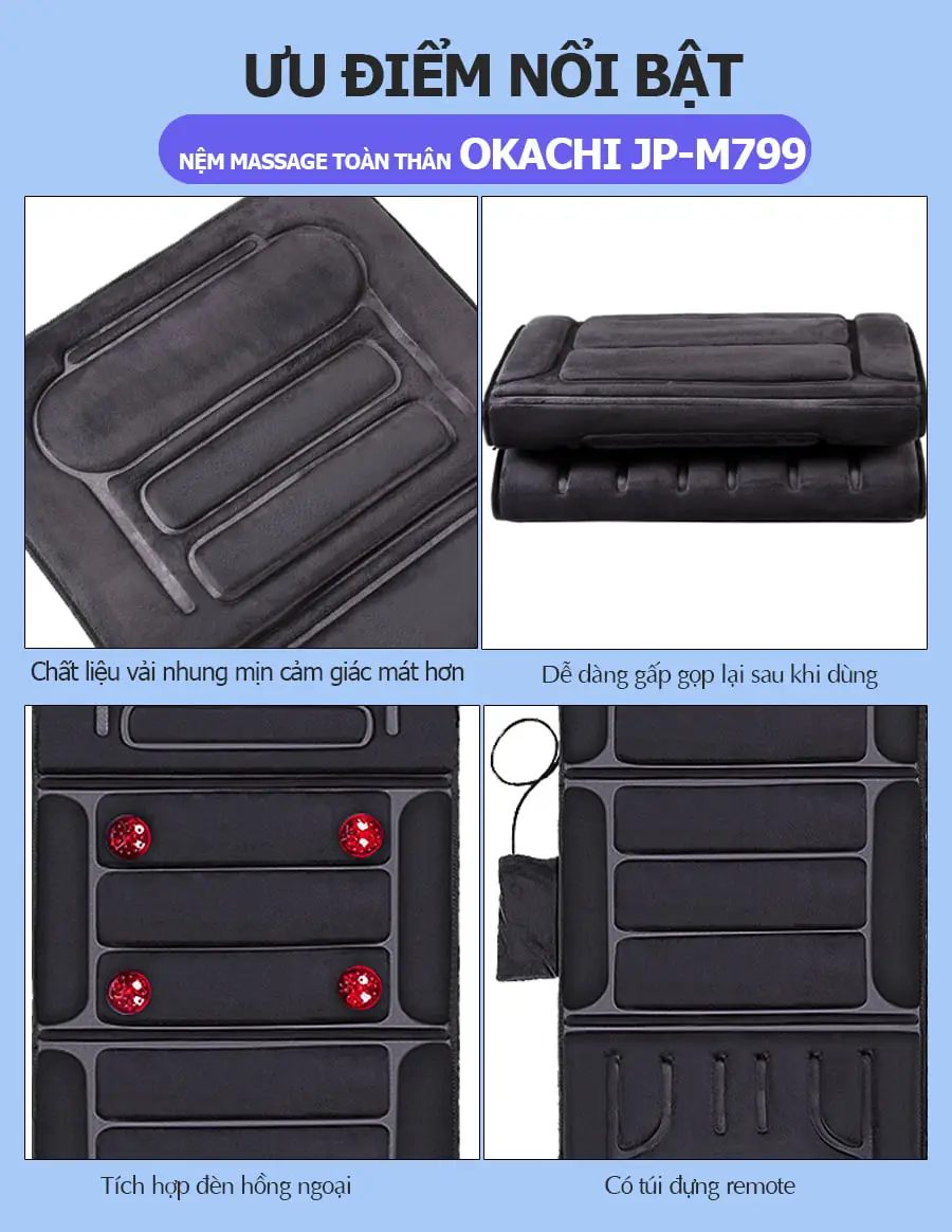 Nệm massage toàn thân nhiệt và đèn hồng ngoại OKACHI JP-M799 - màu đen7