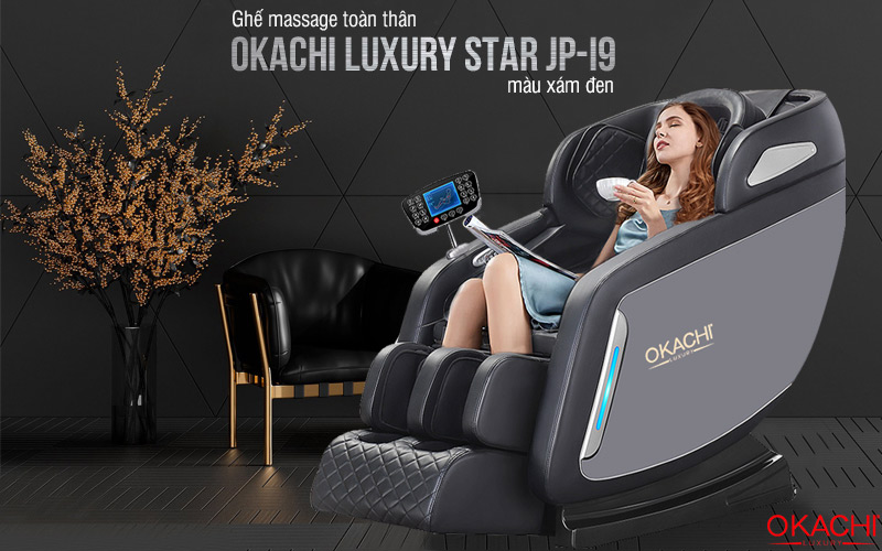 Ghế massage toàn thân OKACHI LUXURY Star JP-I9 màu xám đen