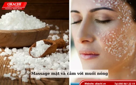 Massage mặt và cằm với muối nóng