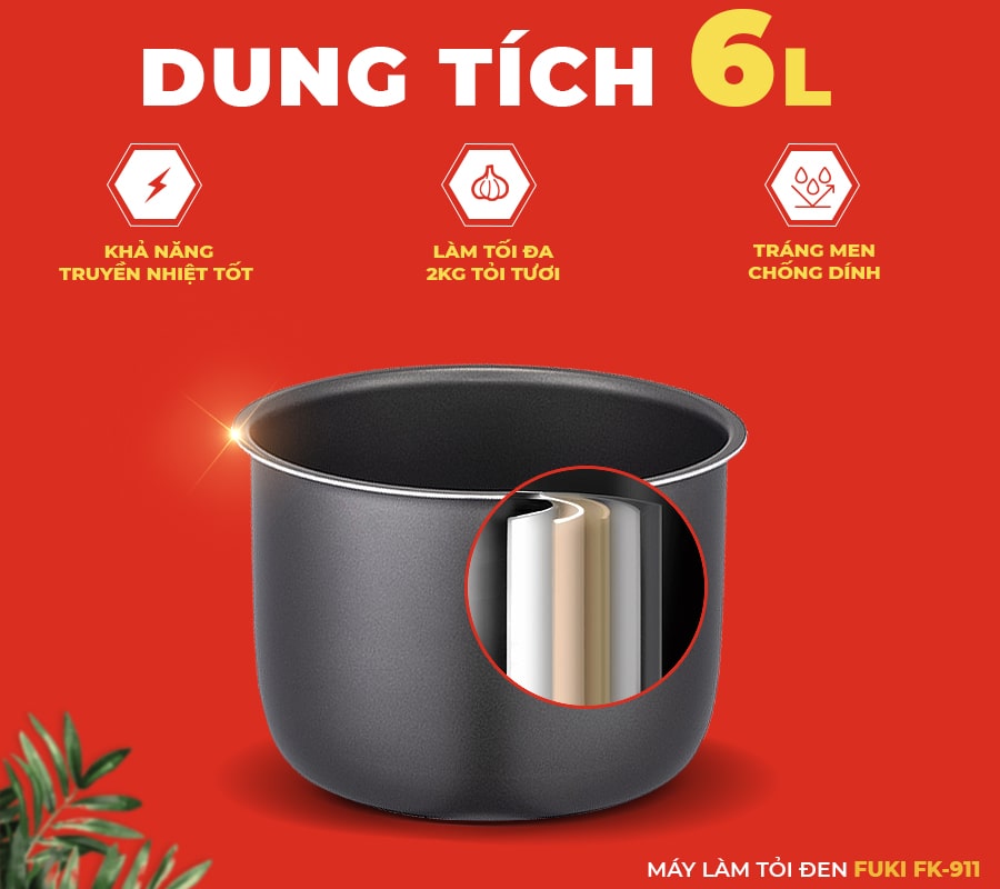 Máy làm tỏi đen Nhật Bản Fuki 6L FK-911 dòng tuỳ chỉnh (Vàng Gold)