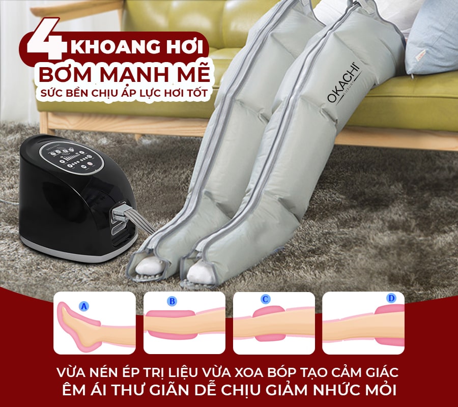 Máy nén ép TRỊ LIỆU suy giãn tĩnh mạch Okachi luxury JP-3000 Plus pin sạc