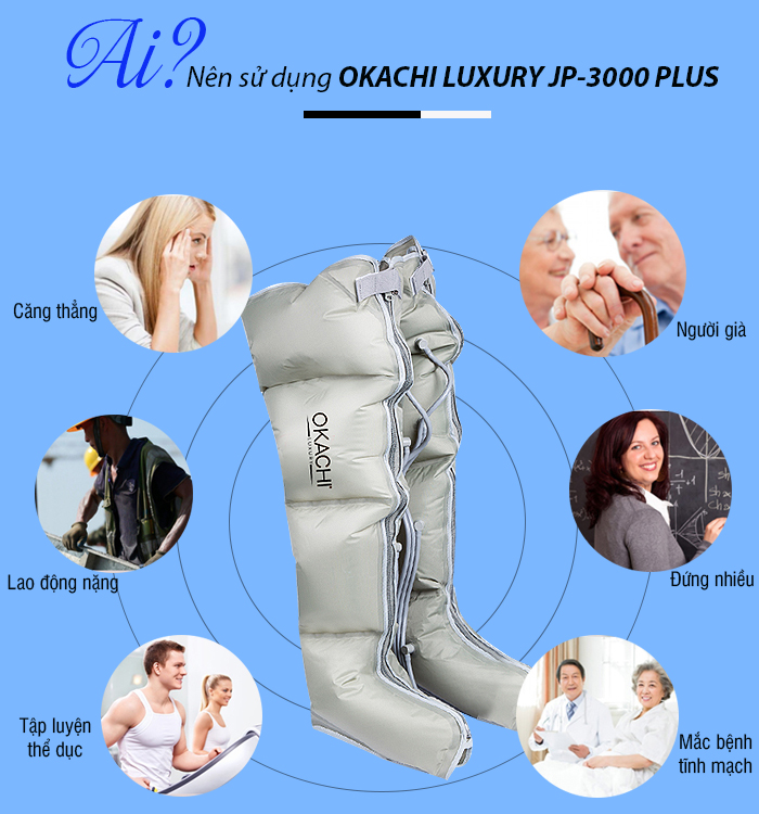 Máy nén ép trị liệu suy giãn tĩnh mạch OKACHI LUXURY JP-3000 Plus (Pin sạc)