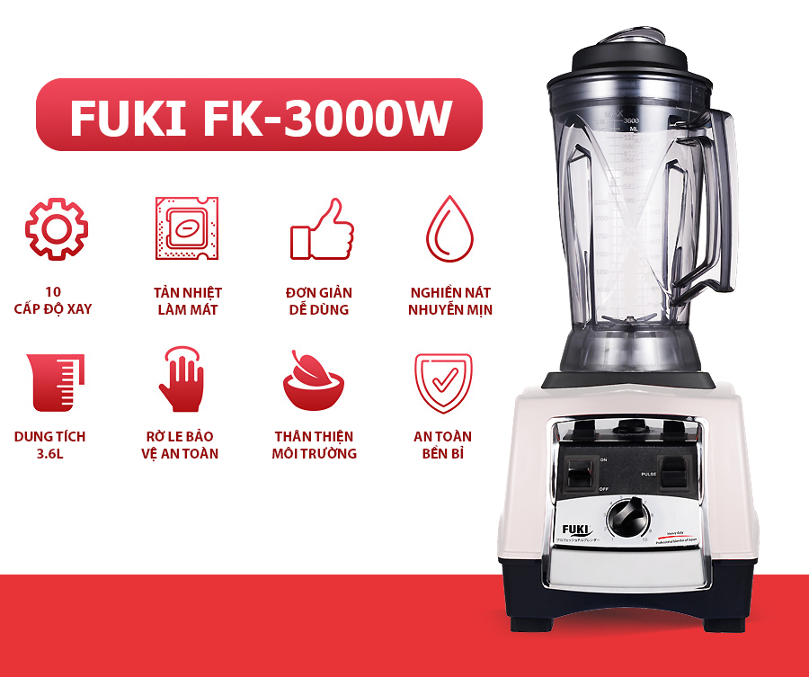 Máy xay sinh tố công nghiệp Fuki FK-3000W (màu trắng)