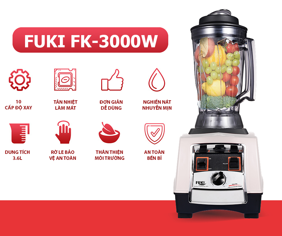 Máy xay sinh tố công nghiệp Fuki FK-3000W (màu trắng)