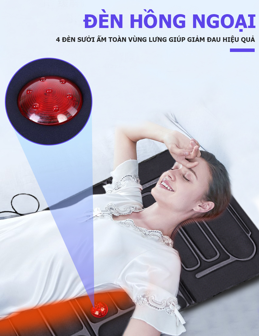 Nệm massage toàn thân nhiệt và đèn hồng ngoại Fuki Japan FK-M799 - màu đen