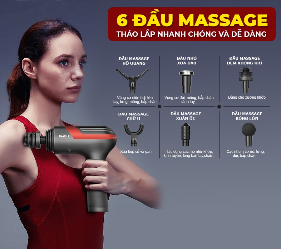 Súng massage toàn thân OKACHI LUXURY JP-i5 Pro (Viền đỏ)