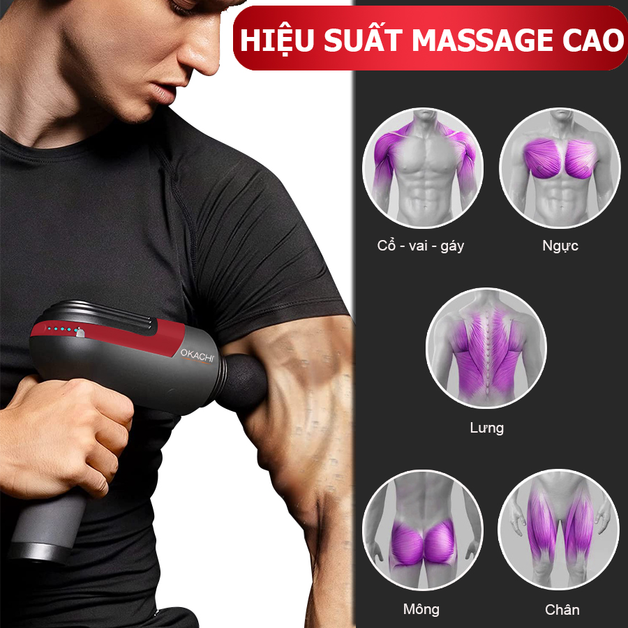 Súng massage toàn thân OKACHI LUXURY JP-i5 Pro (Viền đỏ)