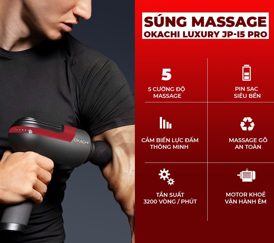 Súng massage cầm tay OKACHI LUXURY JP-i5 Pro (Viền đỏ)