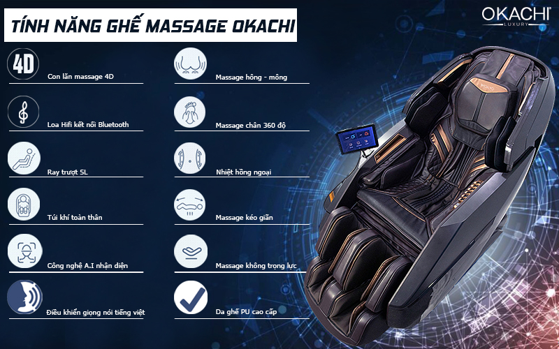 Tính năng ghế massage Okachi