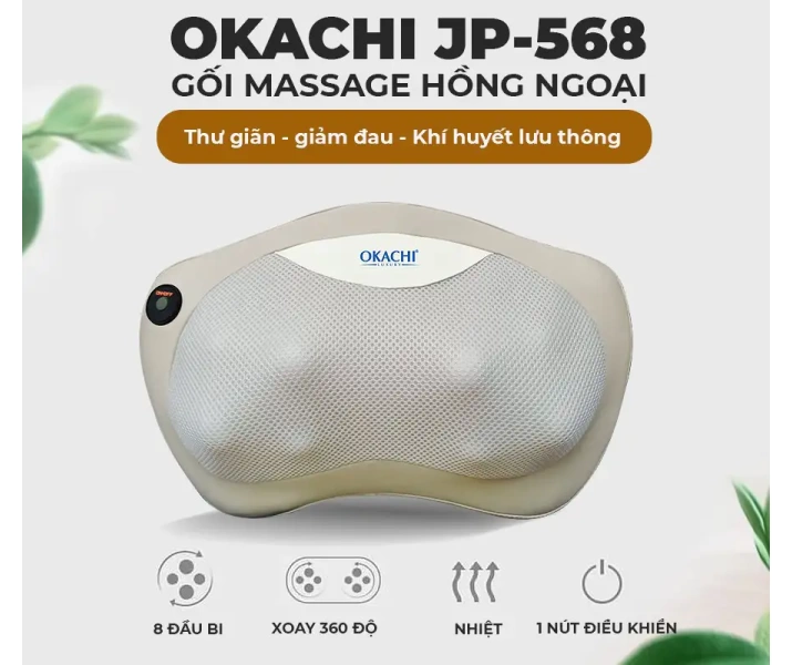 Gối massage hồng ngoại đau vai cổ lưng Shiatsu OKACHI JP-5681