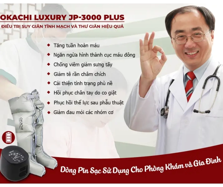 Máy nén ép TRỊ LIỆU suy giãn tĩnh mạch Okachi luxury JP-3000 Plus pin sạc4