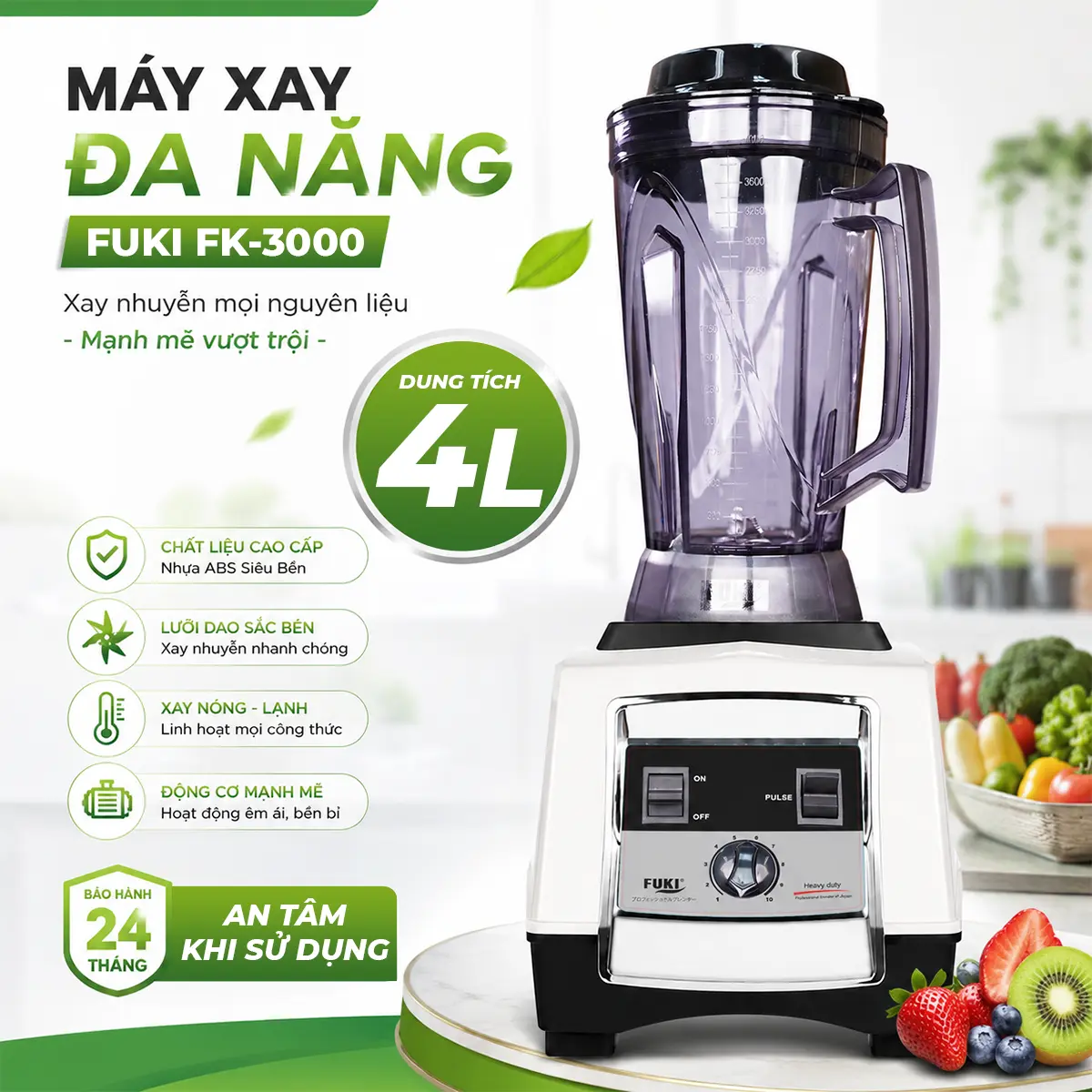 Máy xay sinh tố công nghiệp Fuki FK-3000W (màu trắng) dung tích 4l