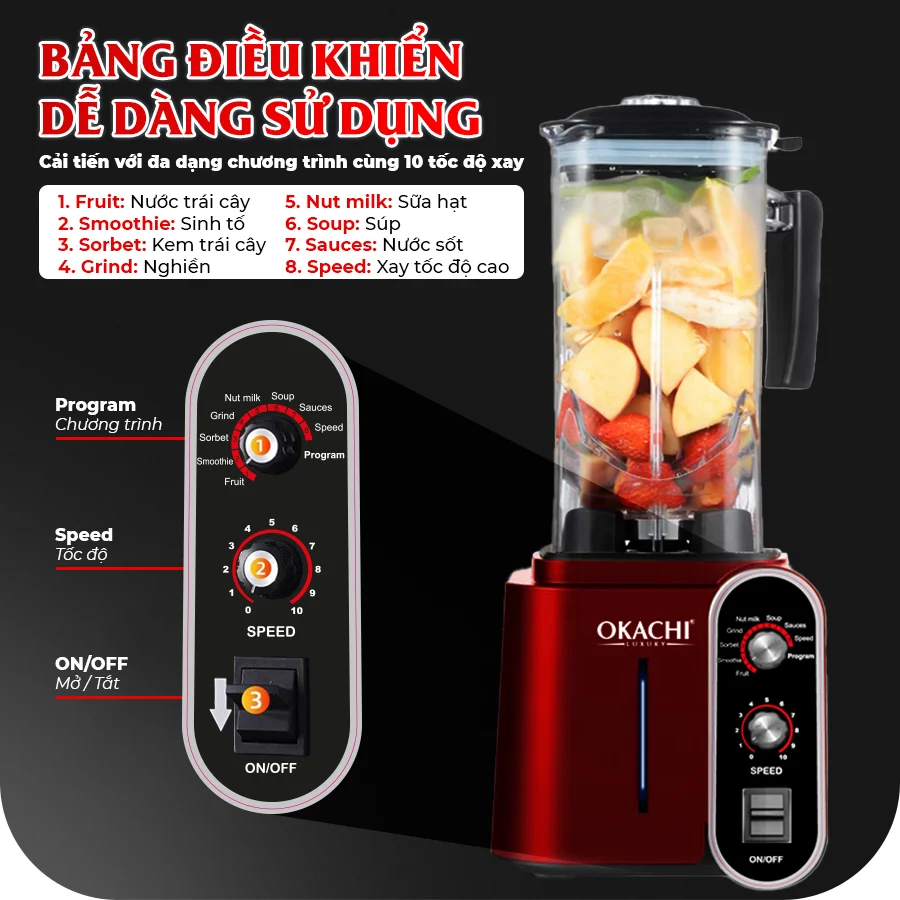 Máy xay OKACHI JP-B22 bảng điều khiển