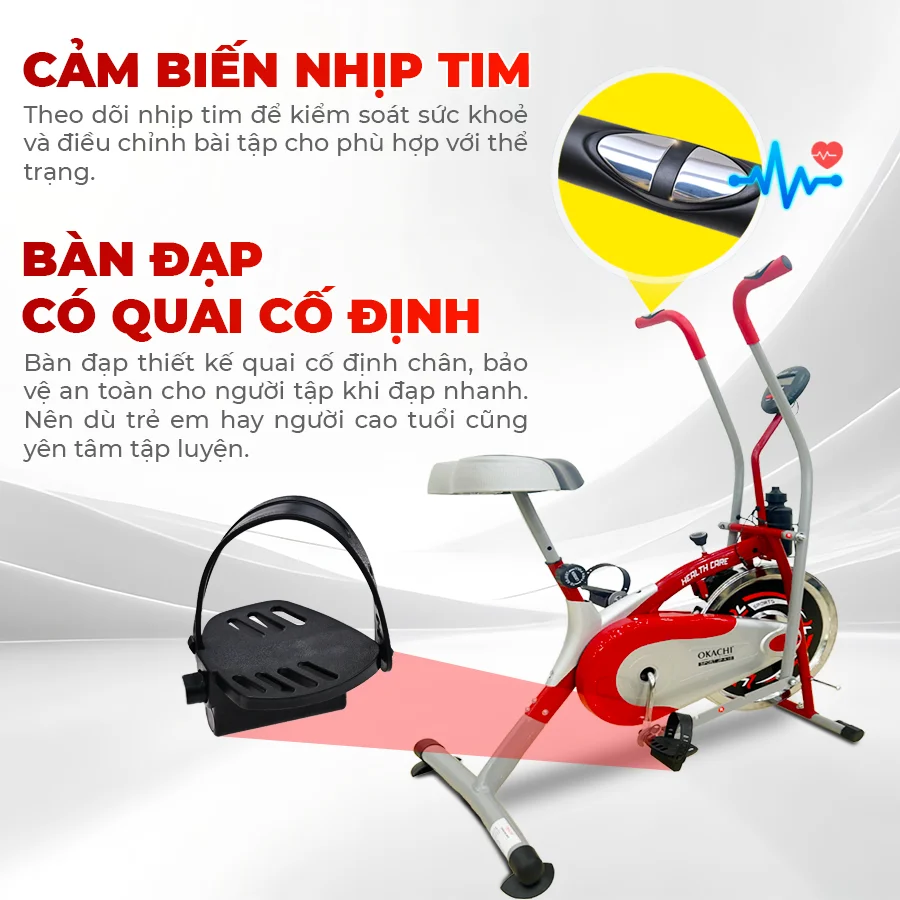 Tích hợp cảm biến nhịp tim xe đạp tập OKACHI JP-K10