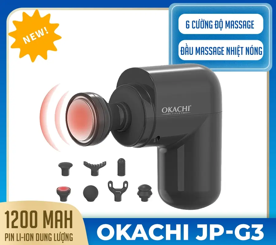Súng massage cầm tay OKACHI JP-G3 có đầu nóng (đen)