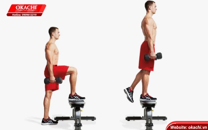 Dumbbell Step-ups – Động tác cầm tạ bước lên bục