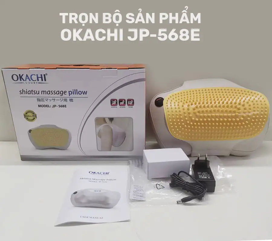 Gối massage hồng ngoại đau vai cổ lưng Shiatsu OKACHI JP-568E (Pin sạc)