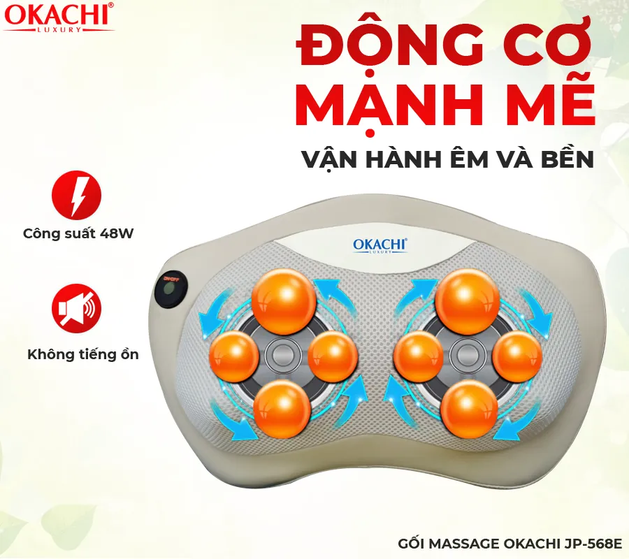 Gối massage hồng ngoại đau vai cổ lưng Shiatsu OKACHI JP-568E (Pin sạc)