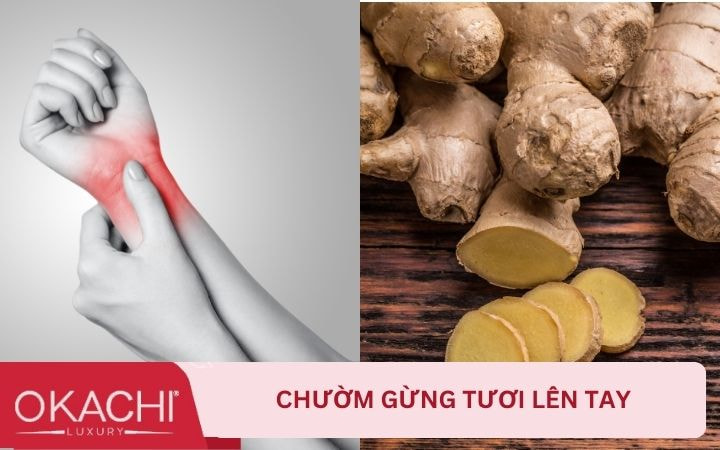 Chườm gừng tươi lên tay