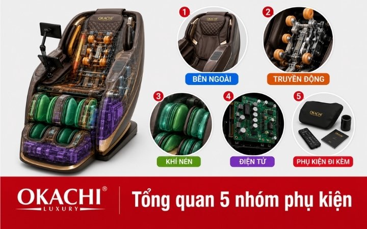 Các nhóm phụ kiện ghế massage phổ biến