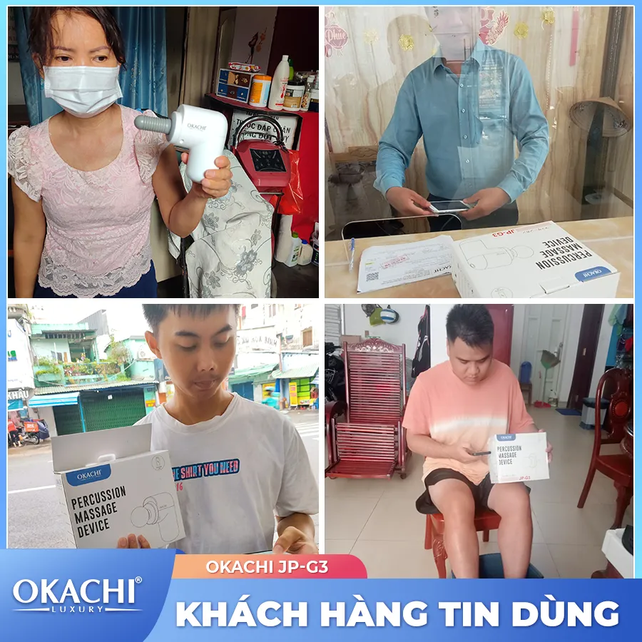 Súng massage cầm tay có đầu nóng OKACHI JP-G3 (trắng)