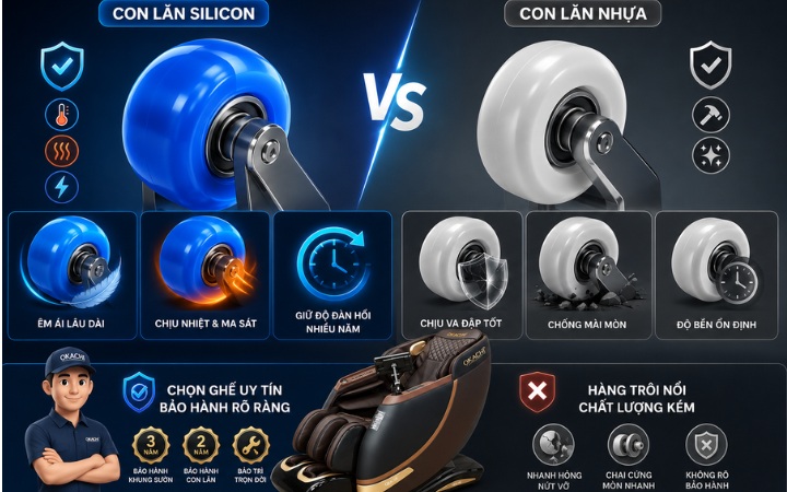 so sánh con lăn silicon và nhựa về độ bền