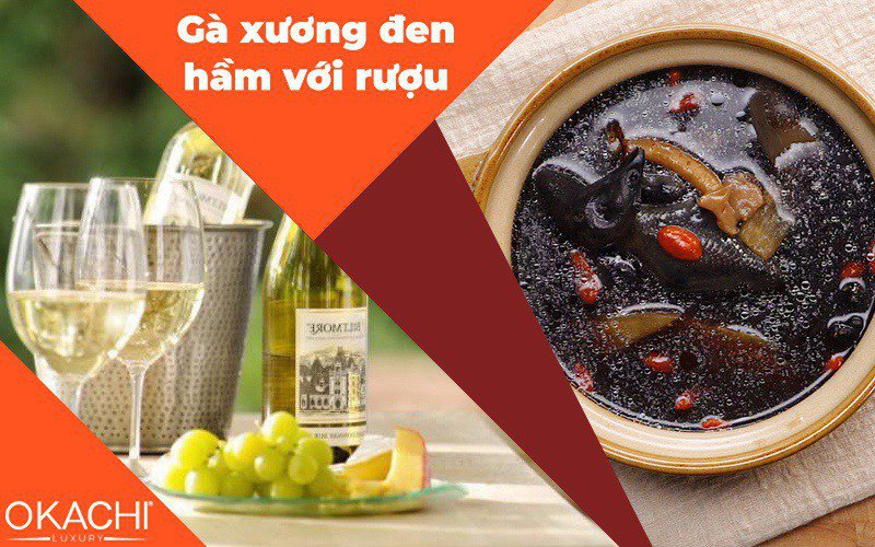 Gà xương đen hầm với rượu