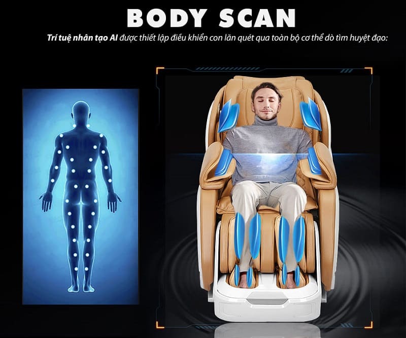 Máy massage Okachi được thiết kế con lăn quét toàn thân cao cấp