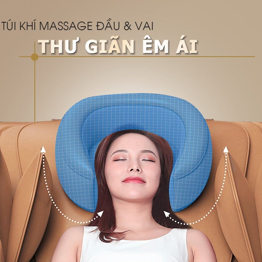Ghế massage Okachi có túi khí massage đầu và vai mang lại cảm giác êm ái
