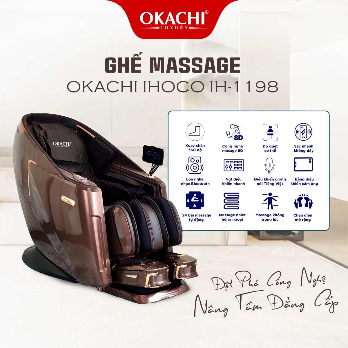 GHẾ MASSAGE OKACHI IHOCO IH-1198 MÀU NÂU