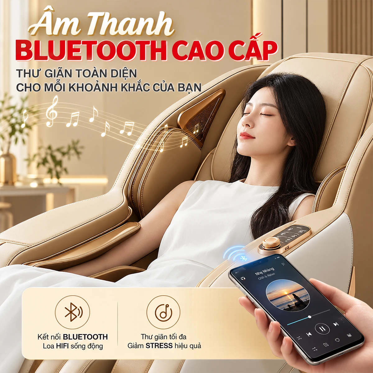 Ghế Massage Toàn Thân OKACHI LUXURY JP-368 (trắng nâu) loa hifi