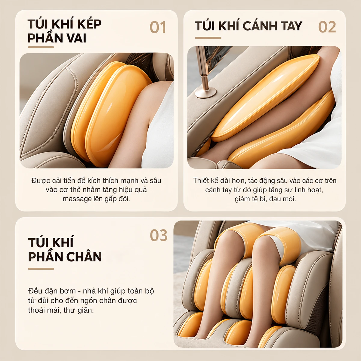 Ghế Massage Toàn Thân OKACHI LUXURY JP-368 (trắng nâu) túi khí 2