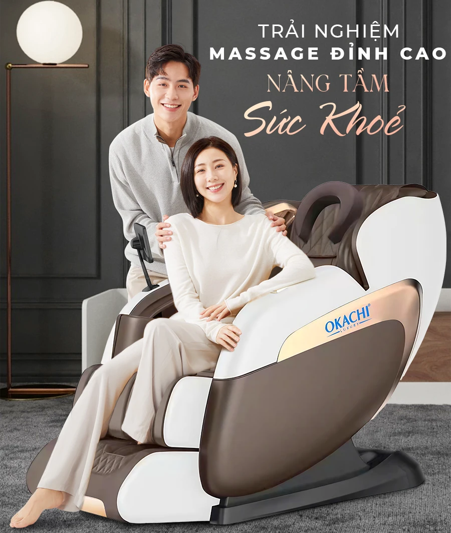 Ghế Massage Toàn Thân OKACHI LUXURY JP-388 (trắng nâu)