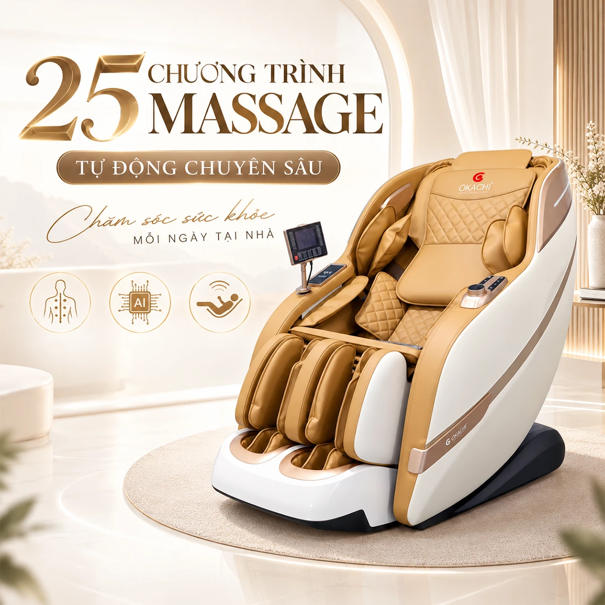 Ghế massage OKACHI JP-389A Trắng cam 25 bài massage