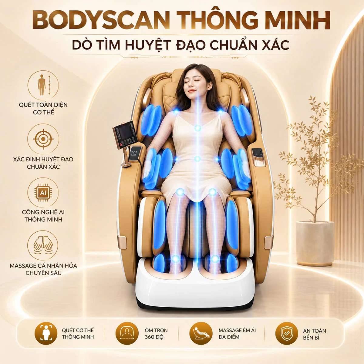 Ghế massage OKACHI JP-389A Trắng cam body scan