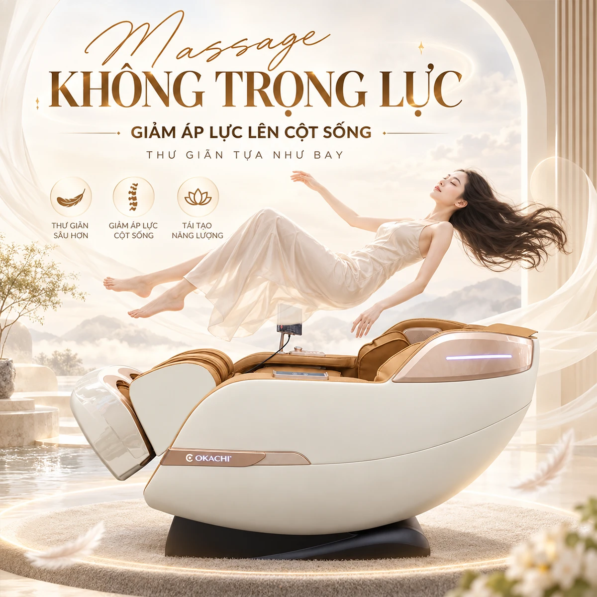 Ghế massage OKACHI JP-389A Trắng cam không trọng lực