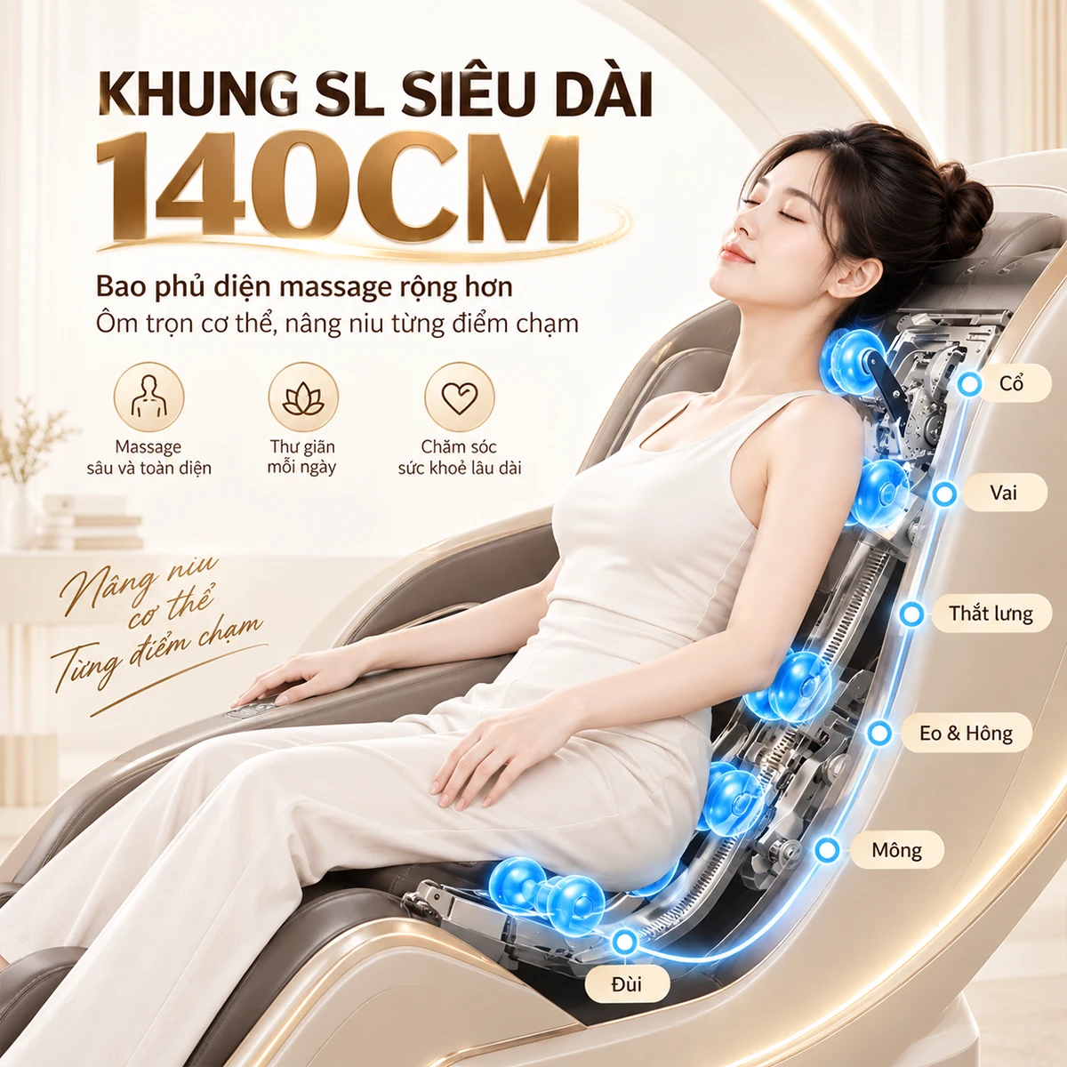 Ghế massage OKACHI JP-389A Trắng cam khung SL