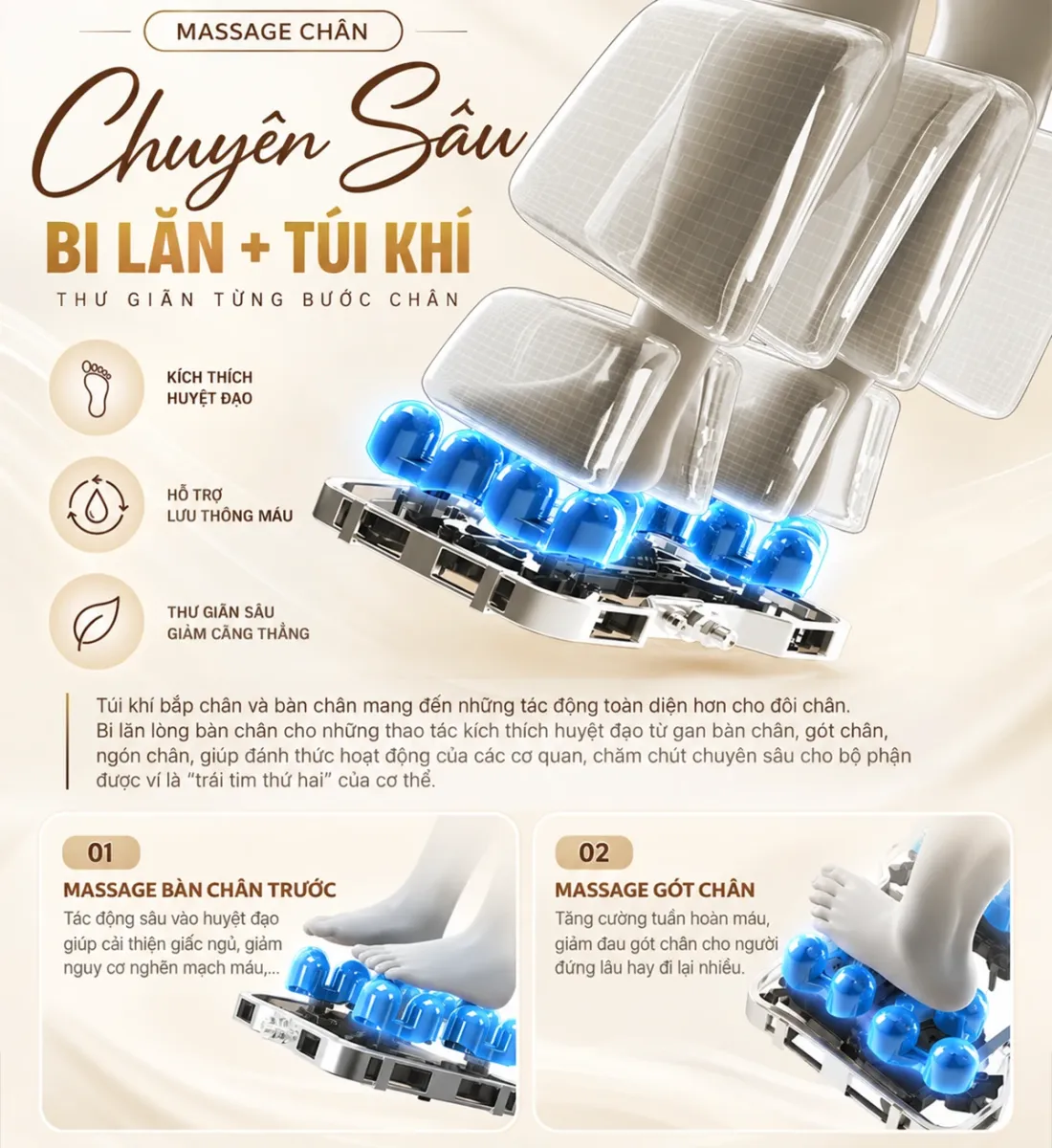 Ghế massage OKACHI JP-389A Trắng cam massage chân