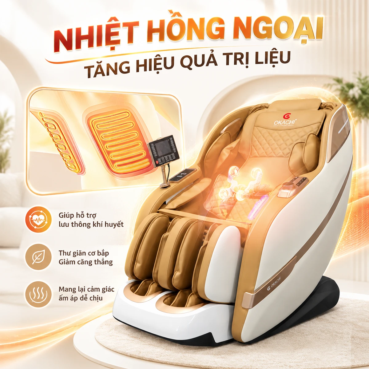 Ghế massage OKACHI JP-389A Trắng nhiệt hồng ngoại