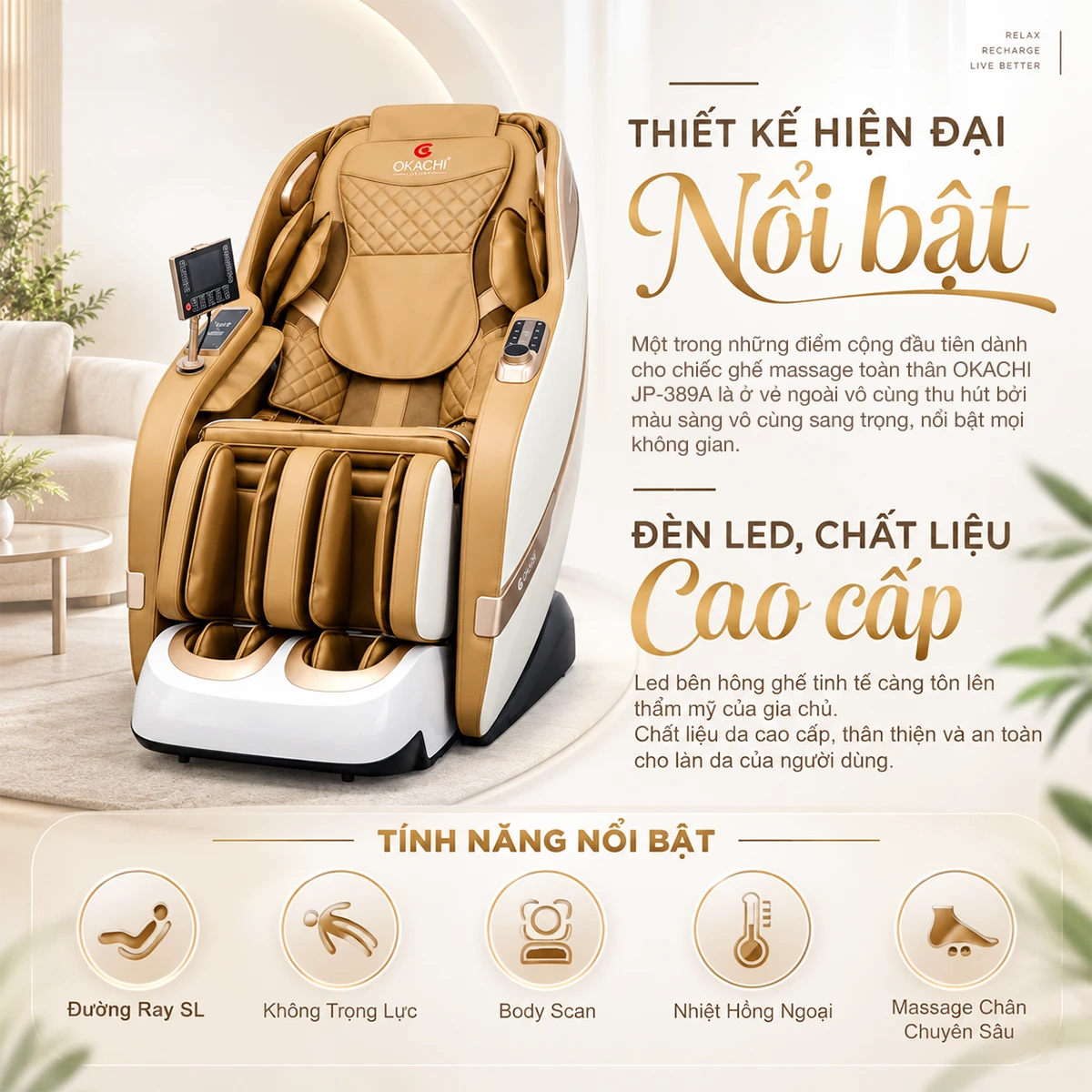 Ghế massage OKACHI JP-389A Trắng cam chất liệu cao cấp