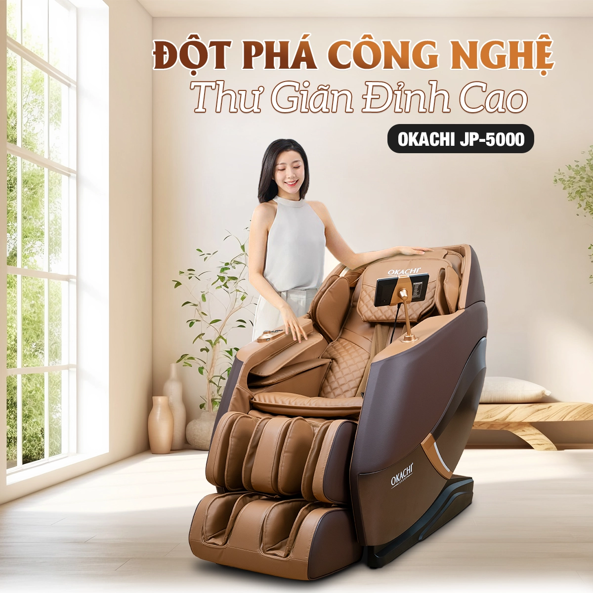 Ghế massage OKACHI 4D  LUXURY JP-5000 Plus ( Brown)