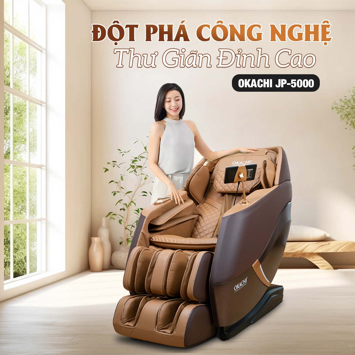 Ghế massage OKACHI 4D  LUXURY JP-5000 Plus ( Brown)