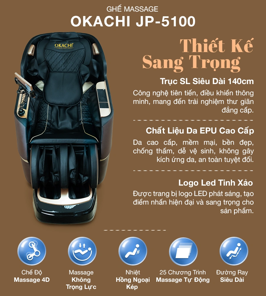 Ghế massage toàn thân 4D OKACHI JP-5100 ( nâu)