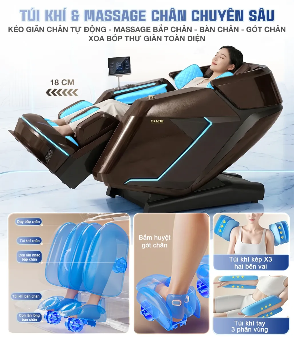 Ghế massage DUAL CORE MASTER OKACHI JP-9986 (Nâu)