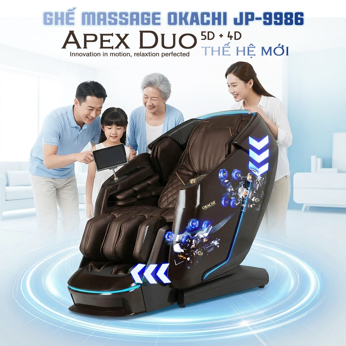 Ghế massage DUAL CORE MASTER OKACHI JP-9986 (Nâu)