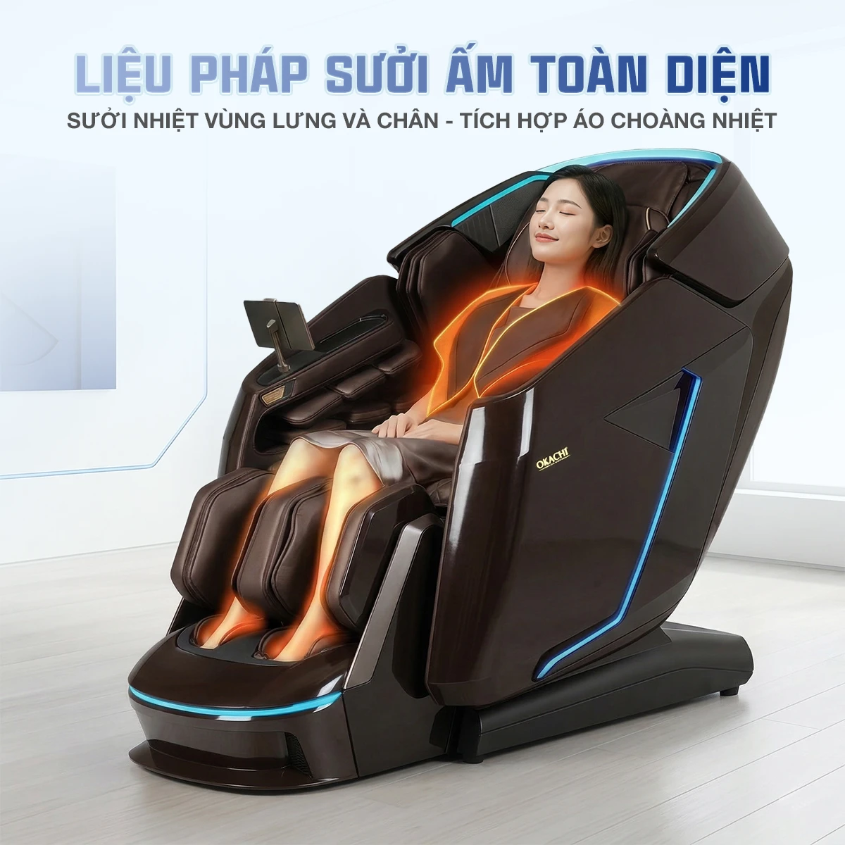 Ghế massage DUAL CORE MASTER OKACHI JP-9986 (Nâu)