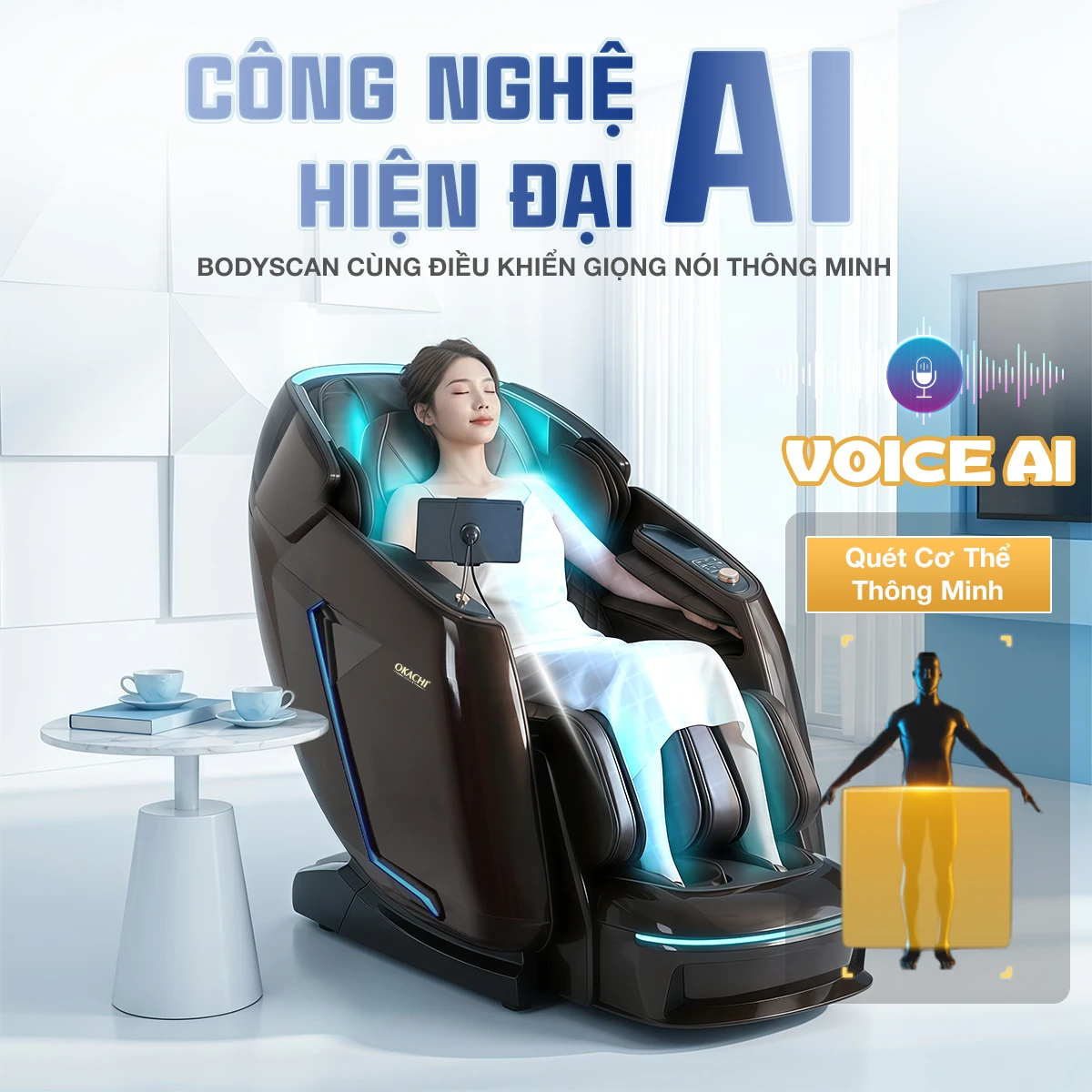Ghế massage DUAL CORE MASTER OKACHI JP-9986 (Nâu)