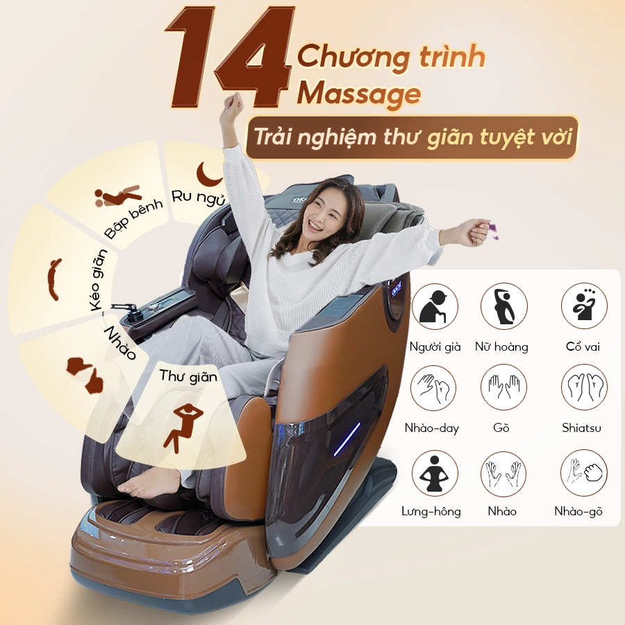 Chương trình massage đa dạng ghế massage Okachi JP-5200