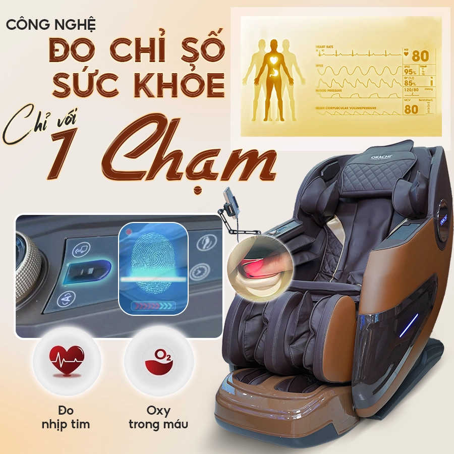 Công nghệ đo chỉ số sức khỏe ghế massage Okachi JP-5200